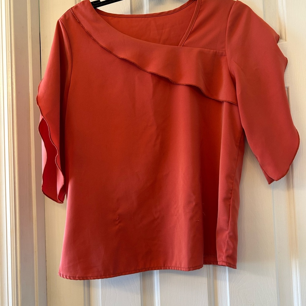SHEIN Coral Ruffle Detail Blouse